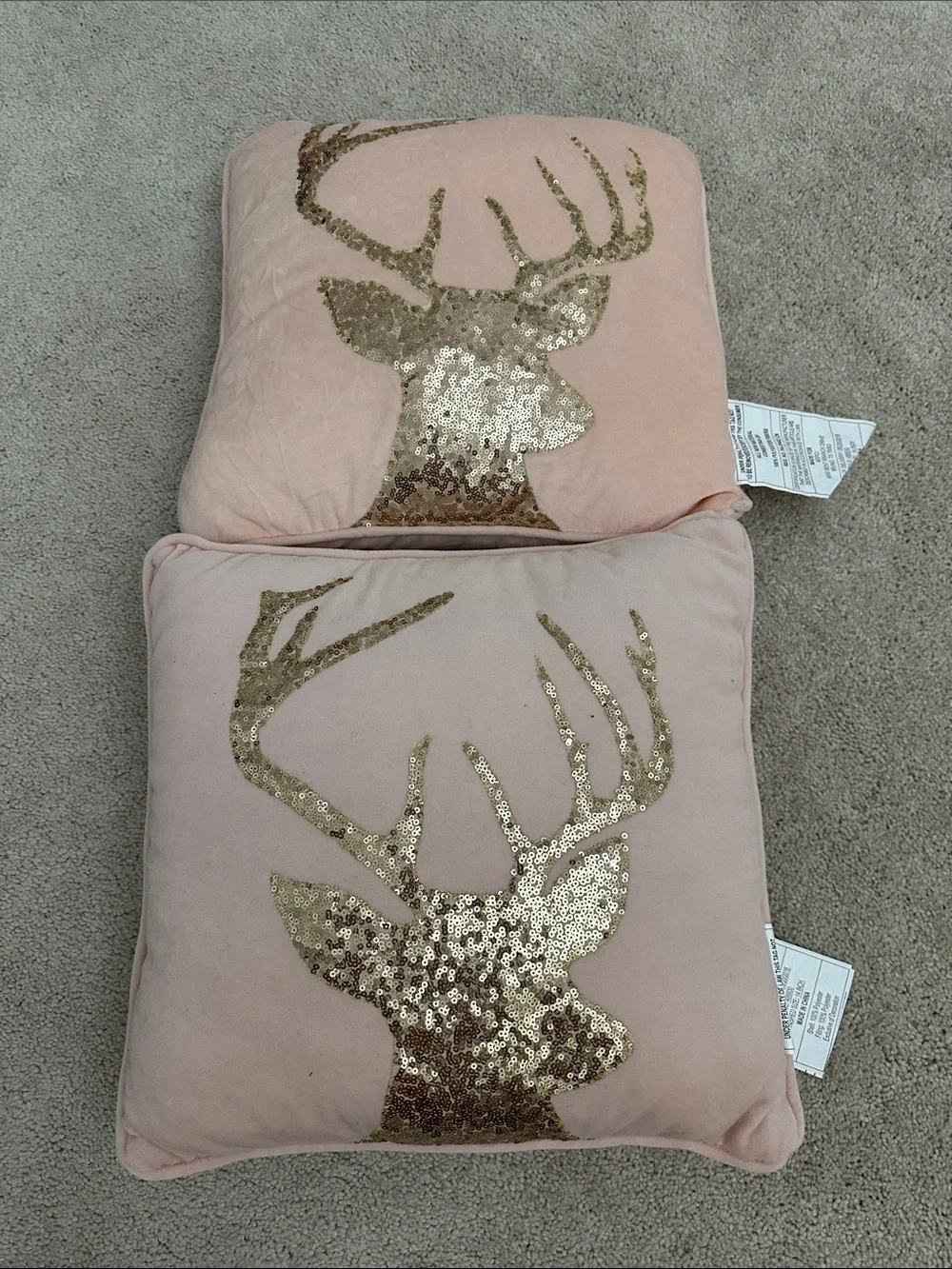 Pink Velvet Holiday Pillow with Gold Sequin Reindeer - Home Holiday